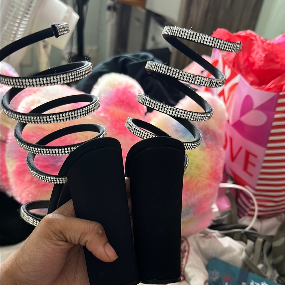 Black Spiral Rhinestone Heels